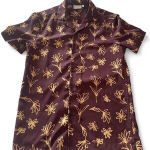 ASOS Burgundy and Gold Floral Button-up Shirt